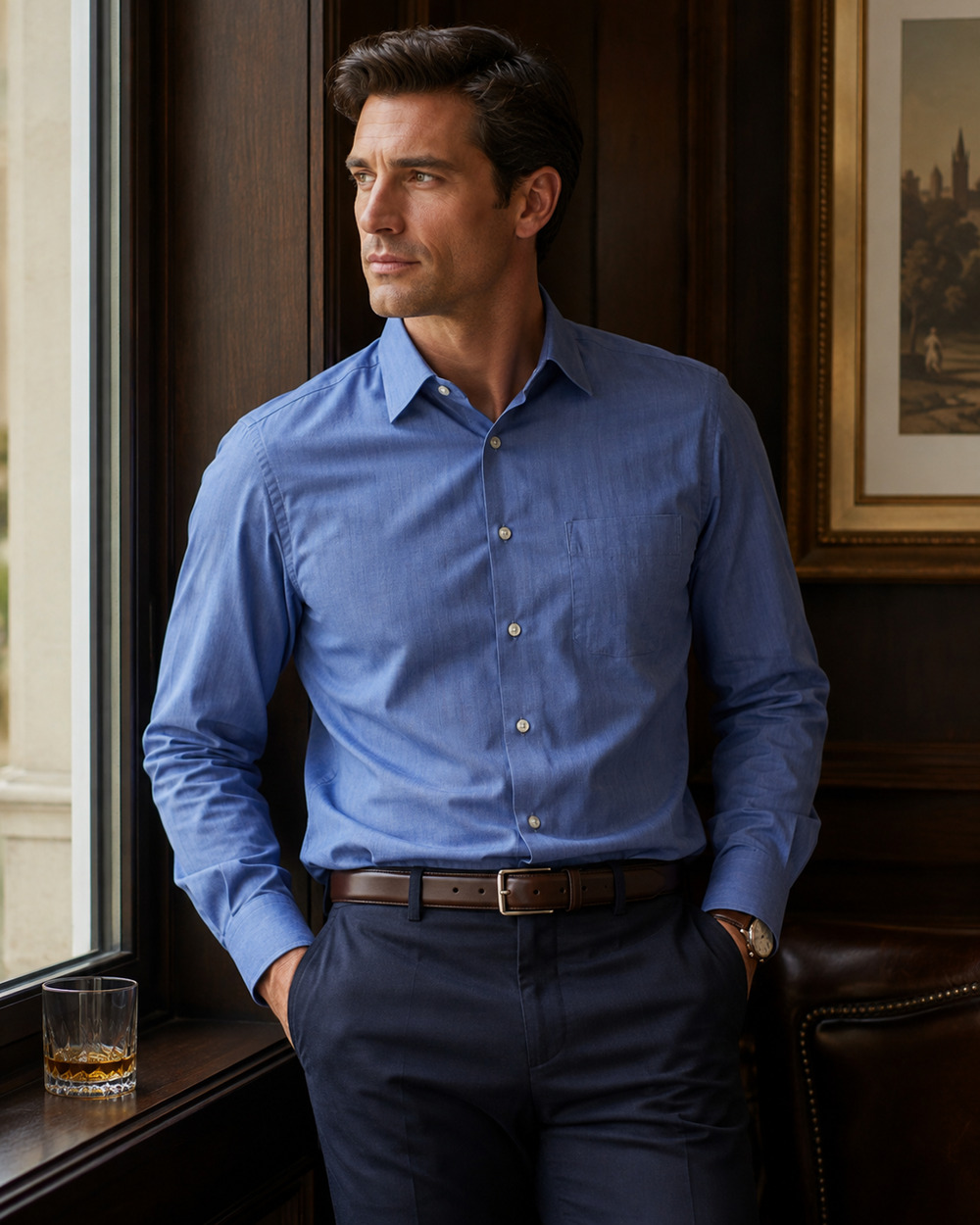 Mens Eton Blue Dress Shirt Long Sleeve Button Up Old Money Preppy 16.5 42 READ